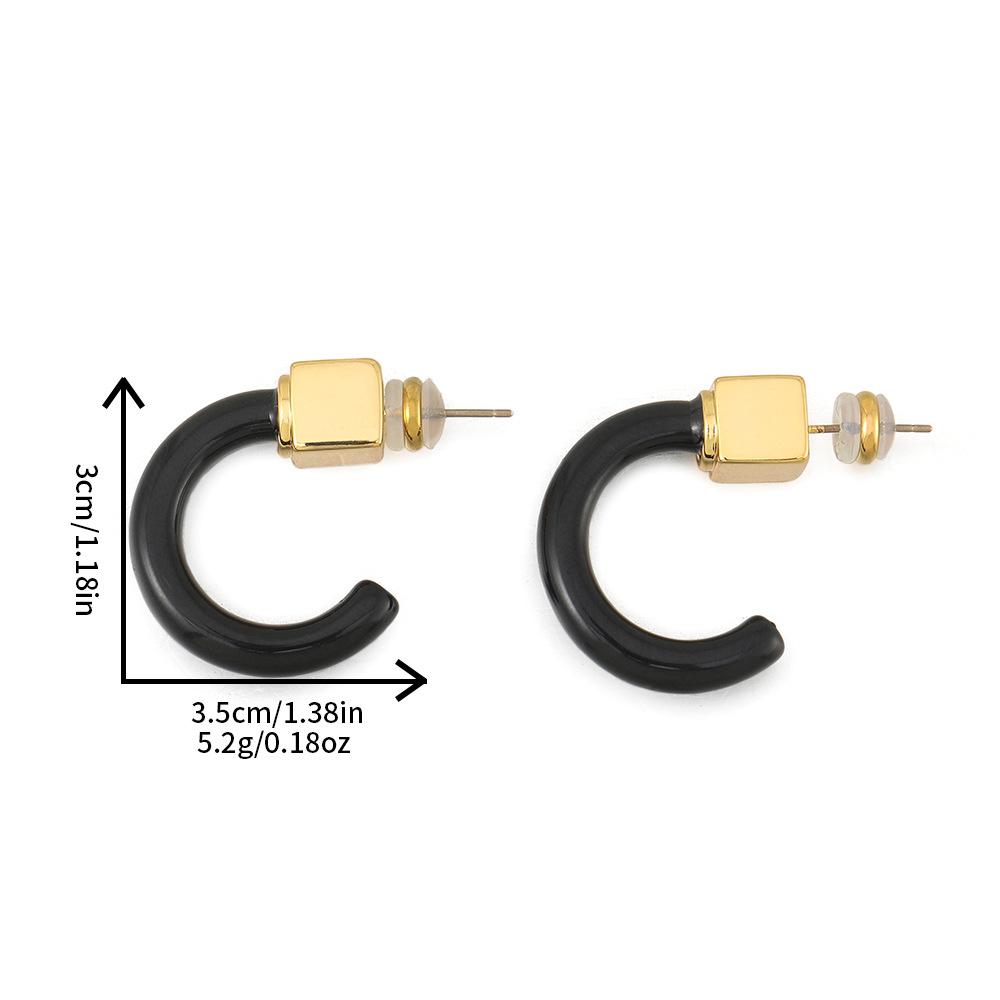 GEMCHIC Women s Geometric C-Shape Hoop Earrings, Vintage Black Resin and Gold Square Studs for Party