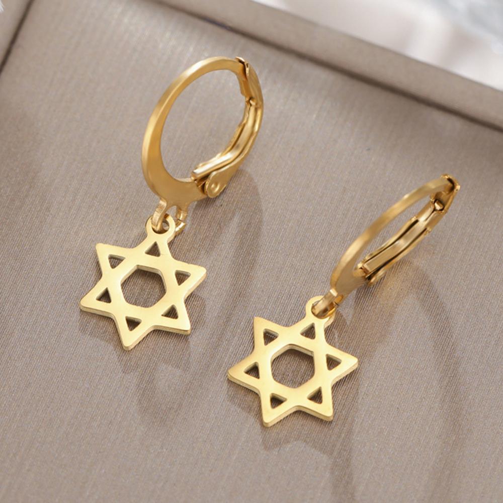 My Shape Davidstern Ohrringe Edelstahl Creolen Sechsspitziger Stern Ohrringe für Damen Herren Modeschmuck Geschenke Neu