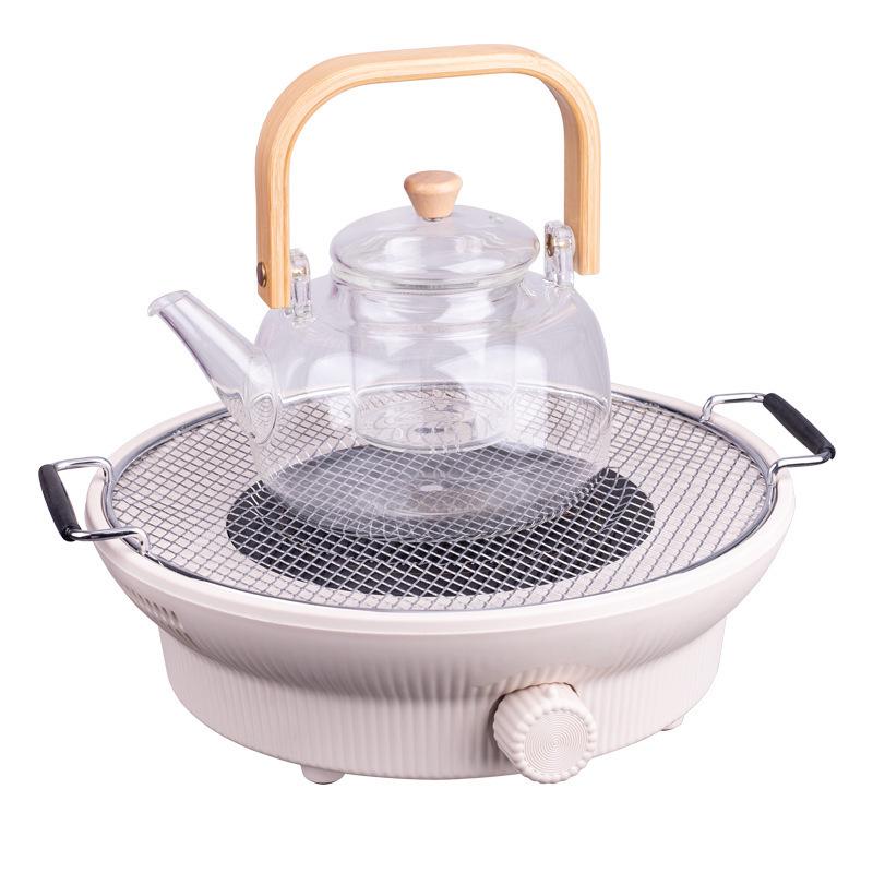 Stylish Indoor Electric Tea Stove Set with Glass Pot & Ceramic Burner for Boiling Tea, Dried Fruits, or Roasted Milk Flower Tea.