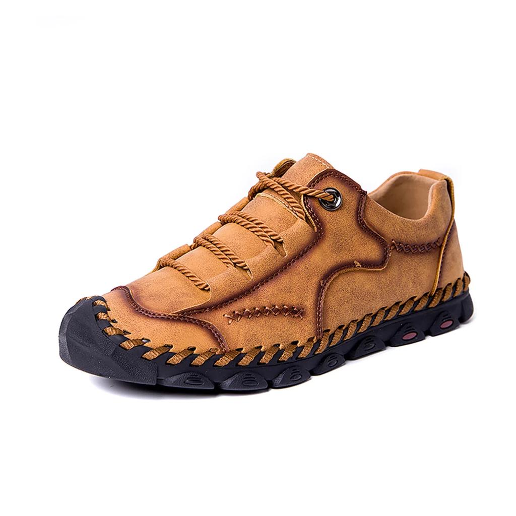 New Arrival Handmade Leather Casual Shoes for Men, Breathable Flat Sneakers In Split Leather with Sewing Thread