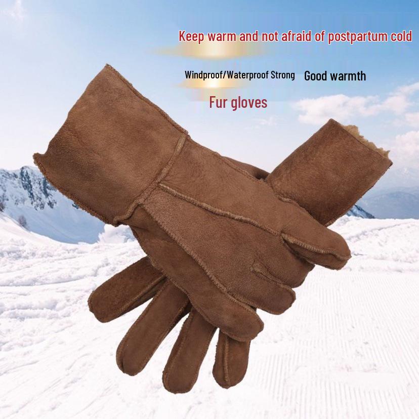 Men's Wool-Lined Sheepskin Winter Gloves - Thick, Warm, Cold-Proof, Ideal for Northeast Outdoor Work