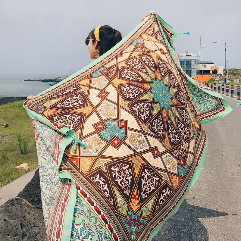 Fashions 90x180cm Twill Cotton Pareo Beach Cover-Ups Women Large Beach Dress Bikini Bathing Swimwear Cover Up Sarong Wrap Scarf