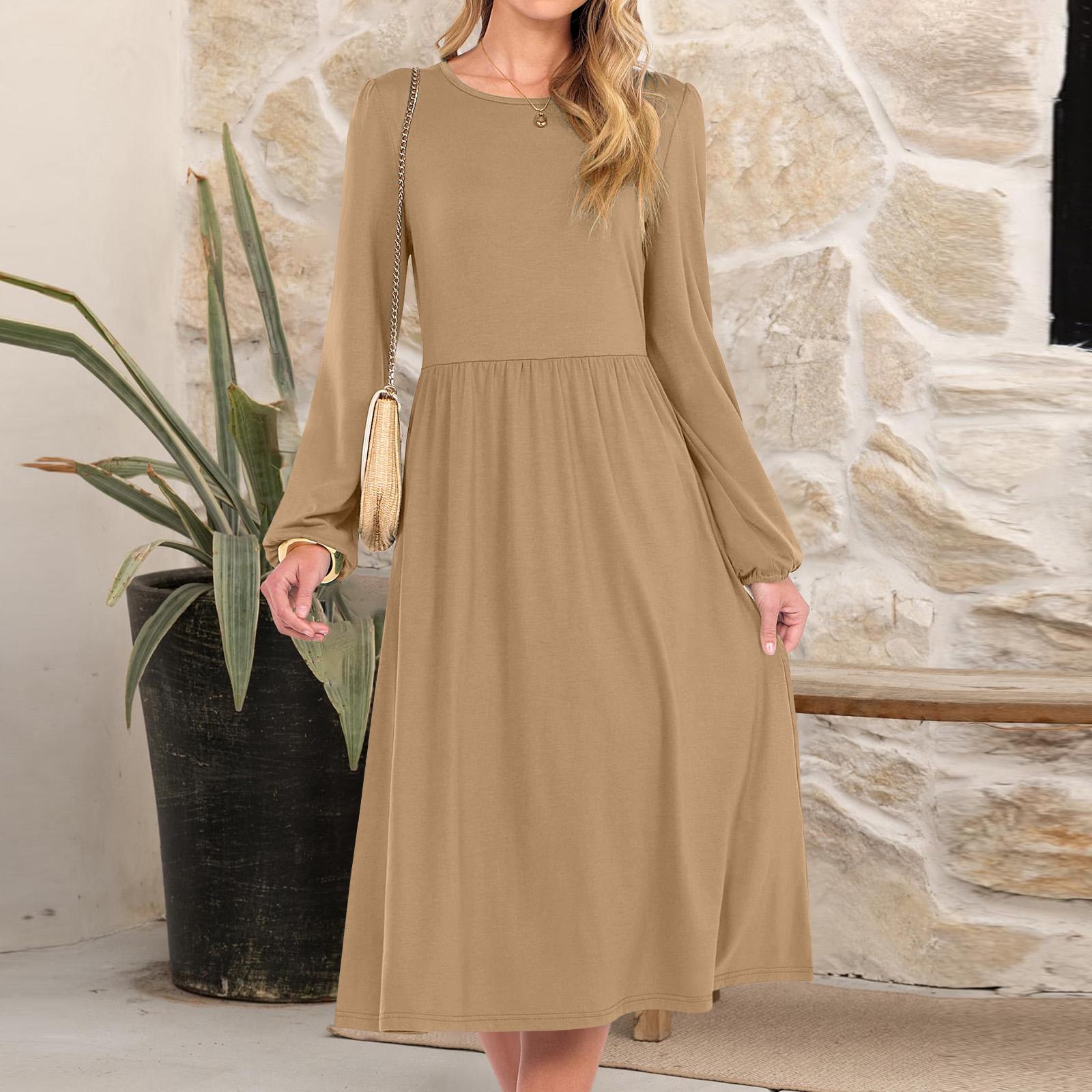 

Женское модное свободное платье с круглым вырезом S хаки