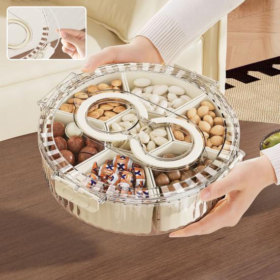 Refrigerator Storage Box with 6/7 Dividers Sealing Lid 360-Degree Rotating Tray Vegetables Shrimp Cocktails Party Appetizers Organizer