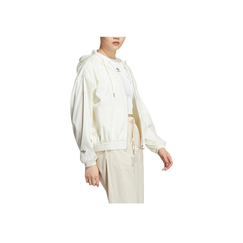 Adidas Originals Clover Letter Logo Print Hooded Jacket Women Jackets White HS1933