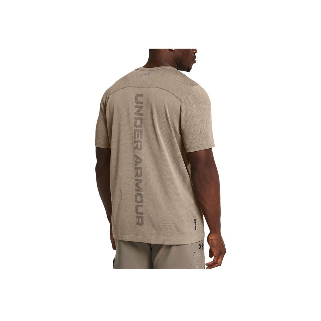 Under Armour Letter Print Sports Round Neck Short Sleeve T-Shirt Men Tops Beige 1382799-203