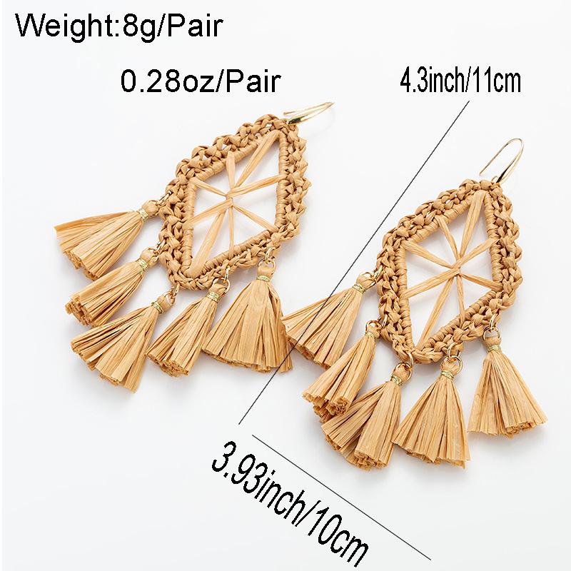 Raffia Hand-Woven Dreamcatcher Earrings with Ear Hooks