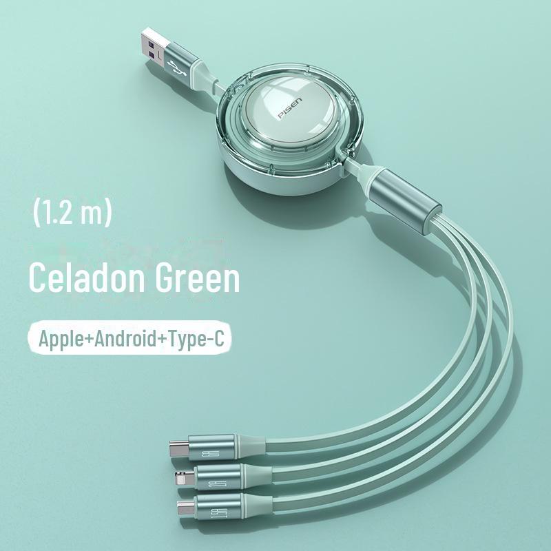 PISEN 100W Retractable 3-in-1 Cable for Apple & Huawei Fast Charging