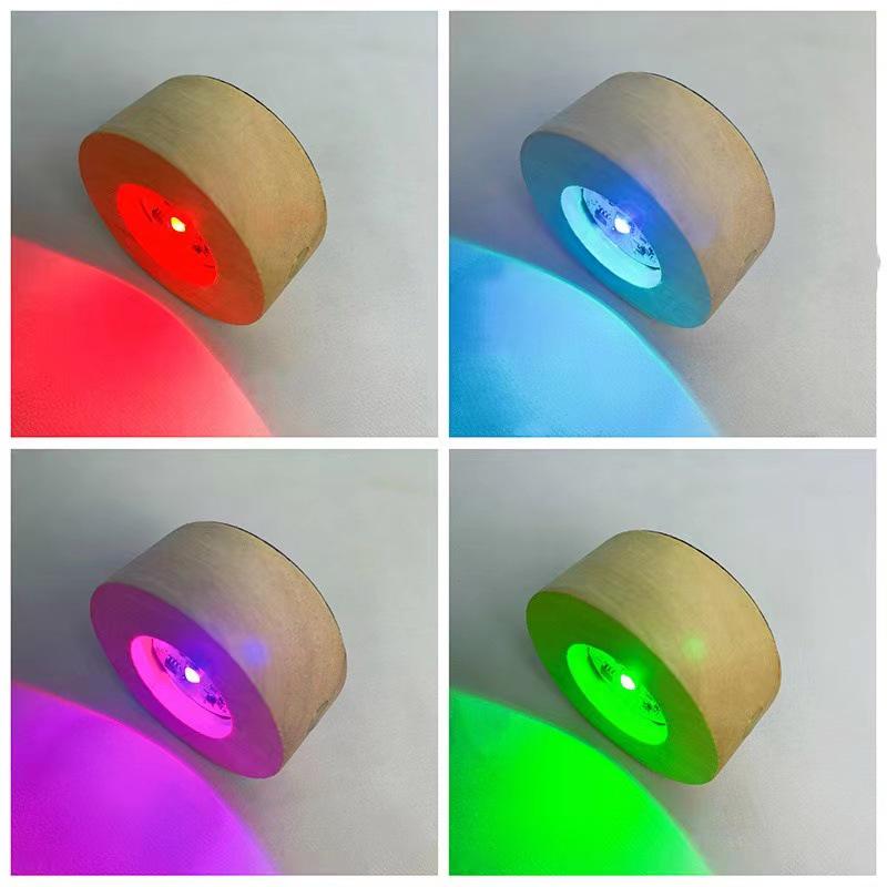 Round Crystal LED Night Light with Aromatherapy Wooden Base