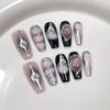 Short Blue Ocean Cat Eye Meteor Press On Nails Metallic Hand Painted Acrylic False Nails With Glue