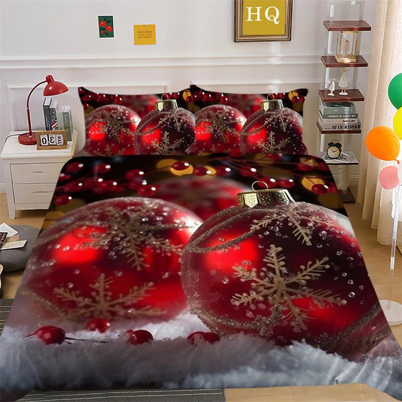 Weihnachts-Schneeszene 3D-gedruckter Polyester-Kissenbezug Bettbezug Zwei- oder Dreiteiliges Set