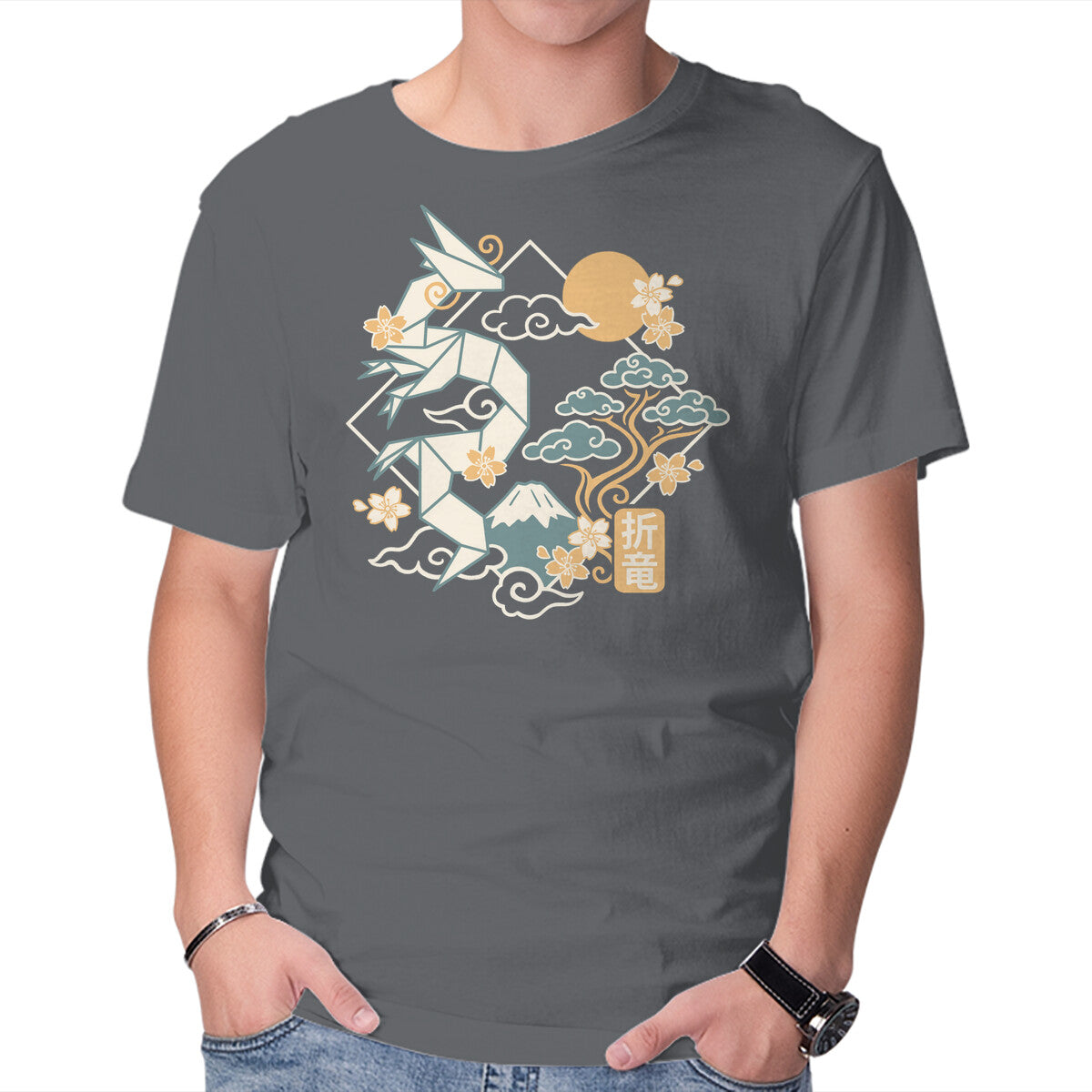 Unisex Crew Neck T-Shirt Origami Dragon Graphic Short Sleeve Casual Tee XL