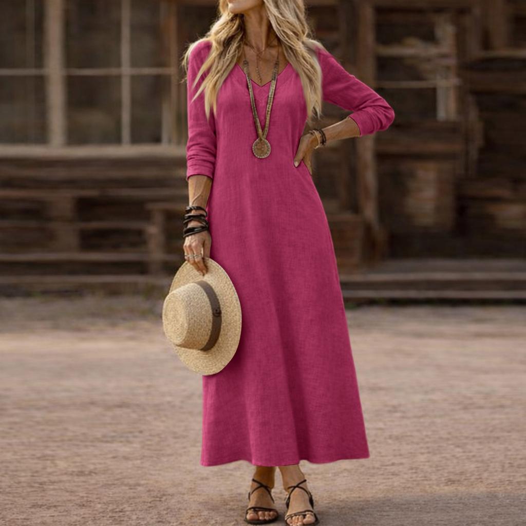 Dress For Women Long Boho Beach Dress Elegant Maxi Dress V-Neck Long Sleeve Dress