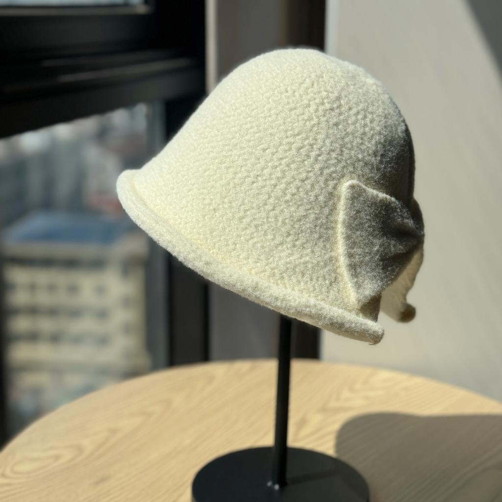New Korean Style Slit Bow Fisherman Hat for Women Autumn and Winter Warm Basin Hat Fashionable and Versatile Ponytail Hat
