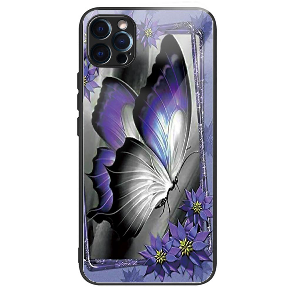 Für iPhone 15 Pro Musterdruck Handyhülle Gehärtetes Glas Rückseite+TPU Kante