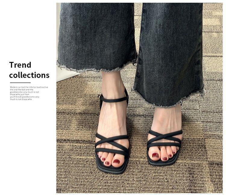 One-Strap Chunky Heel Square Toe White Sandals - 2025 Spring French Style Women's Mid-Heel