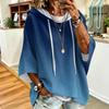 Women's Casual Hoodie with Drawstring Hood and Gradient Print - Oversized Long Sleeve Pullover Top