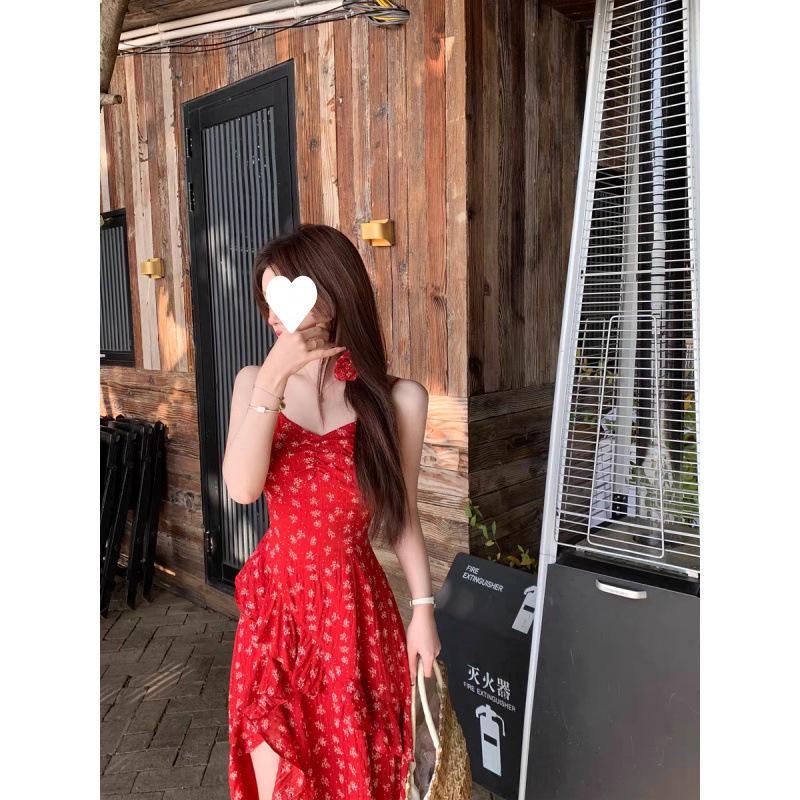 Spring/Summer 2025 Q Lady Red Floral Maxi Cami Dress with Slit