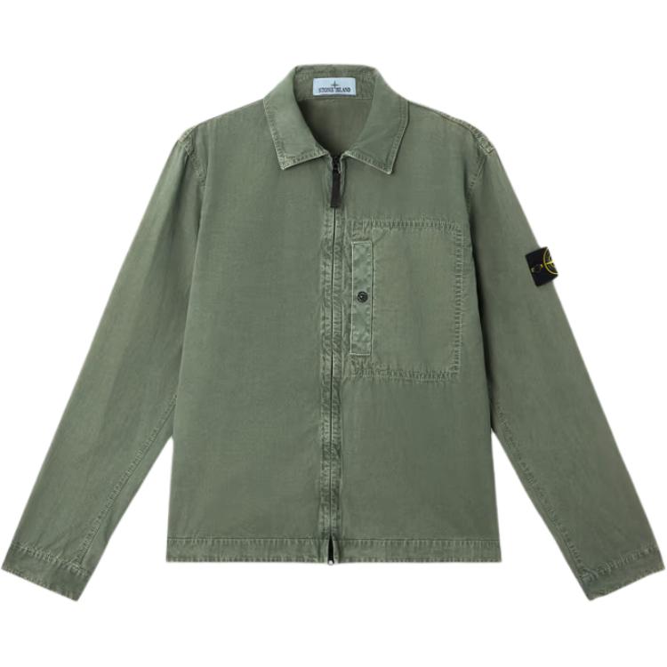 Stone Island Solid Color Badge Zip Collar Long Sleeve Jacket Men Jacket Light-Olive-Green K1S1512000-32S00WN-V0159