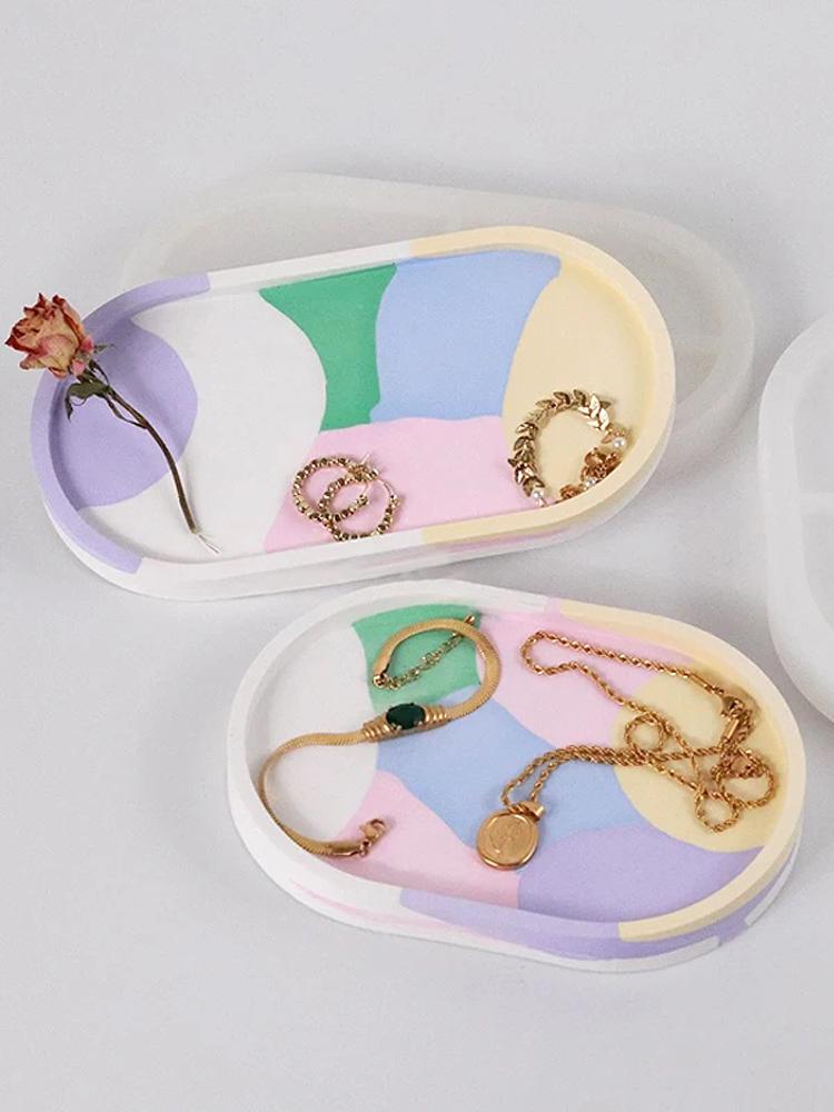 Oval Tray Cement Silicone Molds DIY Concrete Plaster Coaster Pottery Mould Home Decoration Handmade Crafts Ornement