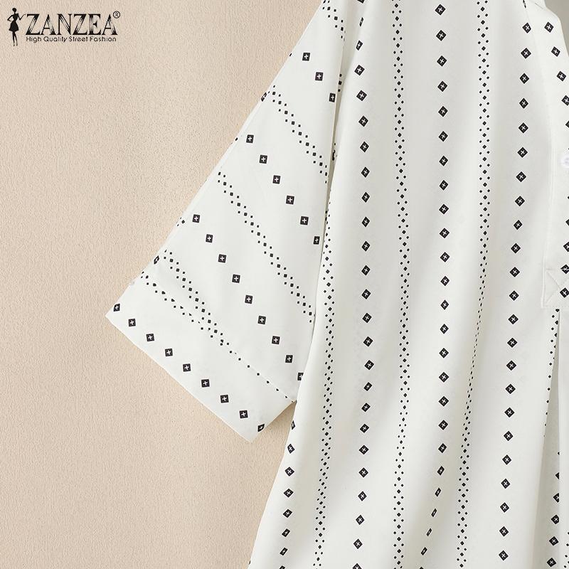 ZANZEA Women Turn Down Collar 3/4 Sleeve Loose Floral Blouse