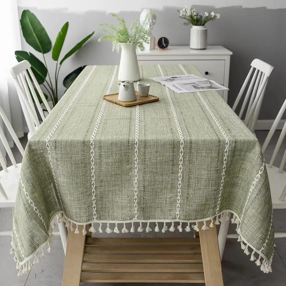 Embroidery Tablecloths Dust Proof Table Cover, Embroidery Flower Tassels Pattern Table Cloths,For Dinning Party Wedding Decor