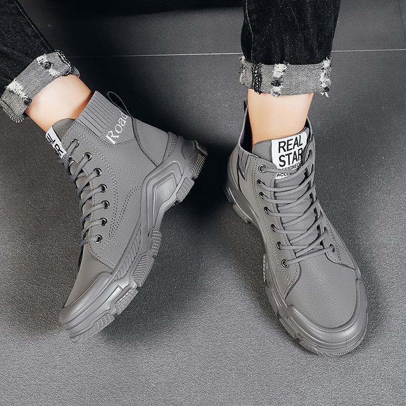 Рабочая обувь мужская искусственная кожа повседневная обувь с высоким берцем на платформе — фото 5