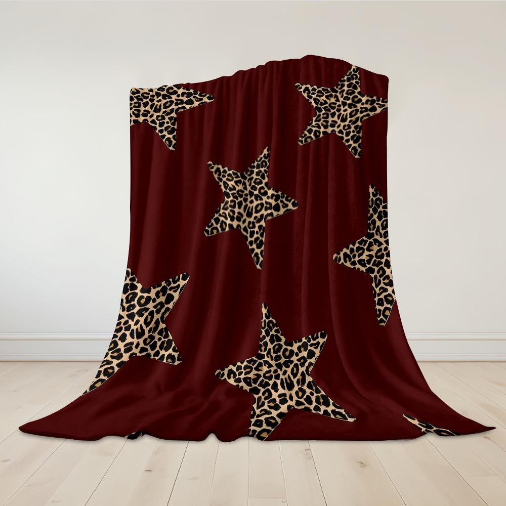 Leopard Star Burgundy Flannel Blanket Warm Soft Halloween Christmas Couch Warm Cozy Decorative Decor Gift for All Season