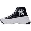MLB Chunky High New York Yankees Comfortable Thick Sole Non-Slip Wear-Resistant High-Top Canvas Shoes Unisex Sneakers Black 32SHU1111-50L