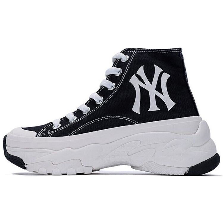 MLB Chunky High New York Yankees Confortables Semelle Épaisse Antidérapantes Résistantes à l'Usure Chaussures Hautes en Toile Unisexes Sneakers Noir 32SHU1111-50L 38