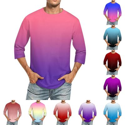 Men's Solid Color Round Neck Three Quarter Sleeve Top T-shirt