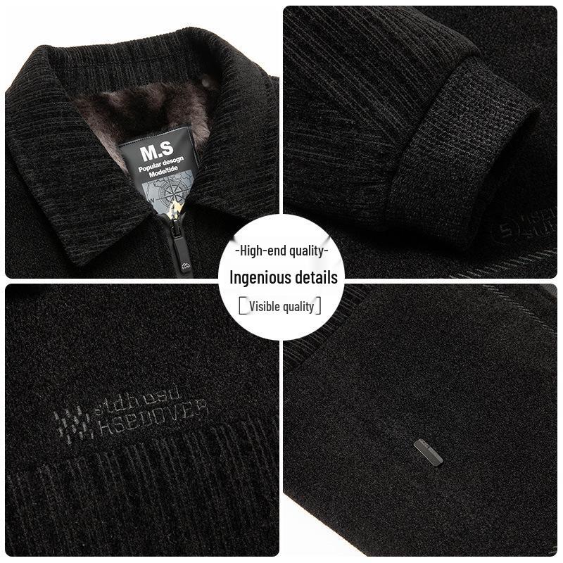 Dad's Winter Velvet Wool Coat: Men's Warm Thickened Jacket for Grandpa