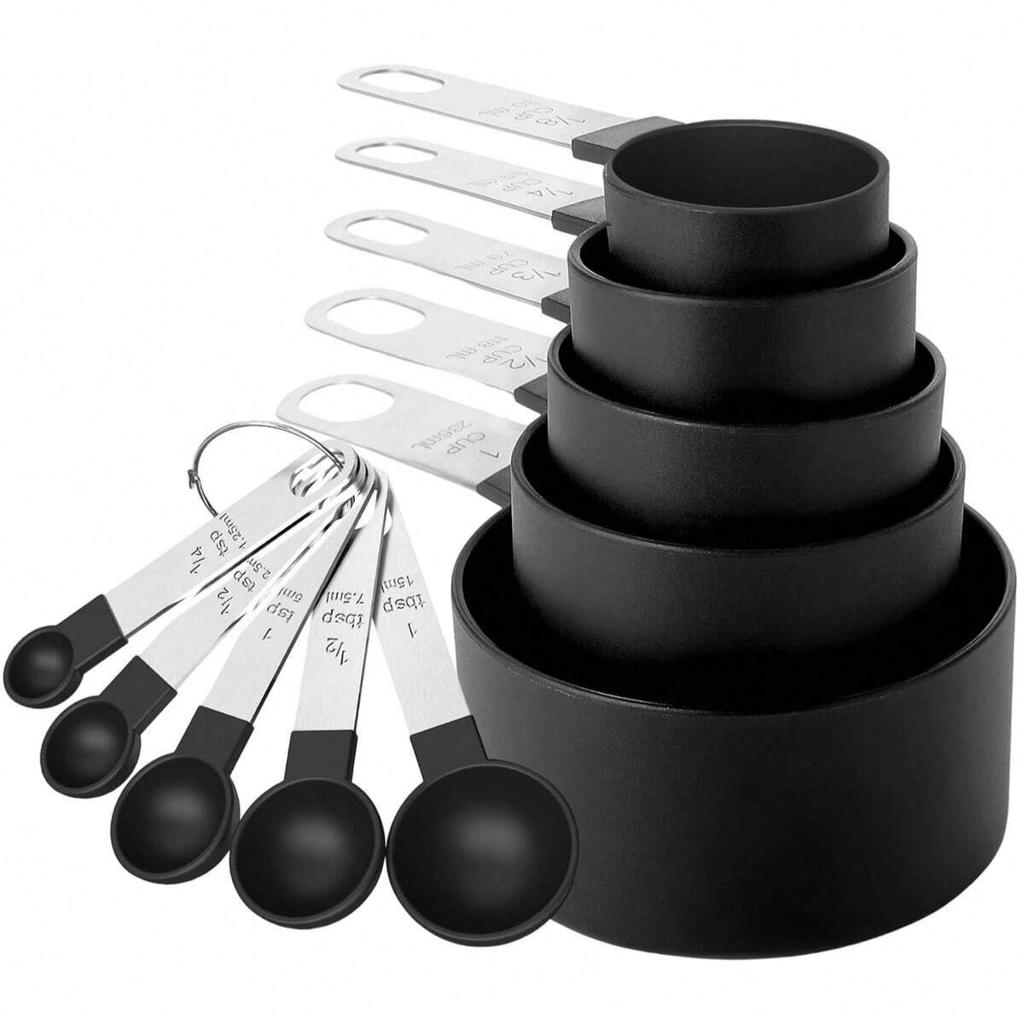 10 Pcs Measuring Cups and Spoons Set, Stainless Steel Handle Stackable Measuring Spoon Set, Measuring Cups for Dry and Measuring
