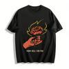 Hell Fire Rose Print Edgy Cool Casual Short Sleeve Top Pure Cotton T-shirt