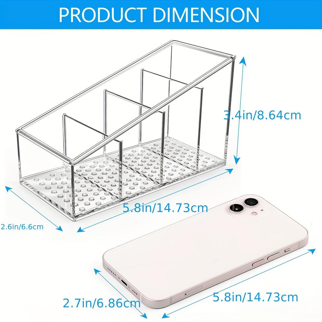 Clear Plastic Remote Control Holder and Desk Organizer with 4 Compartments for Home and Office Use