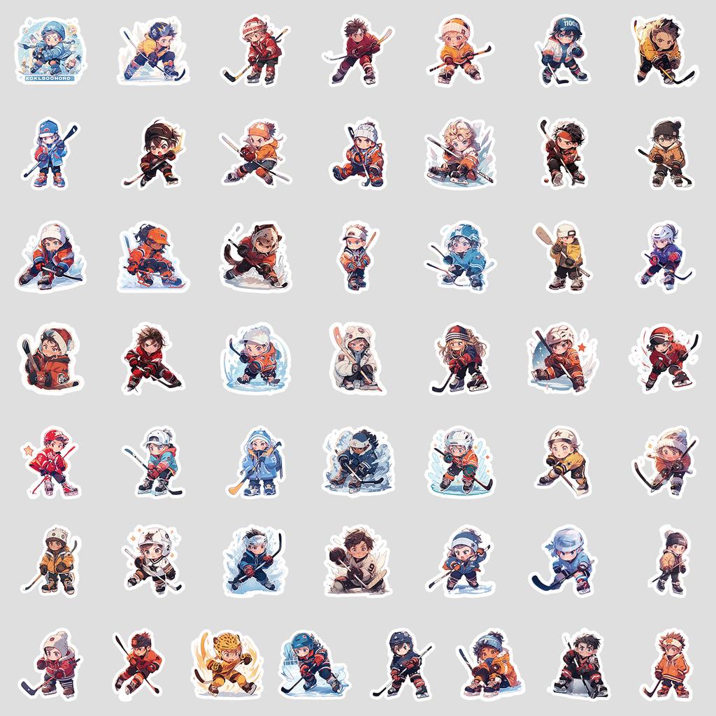 50 Children's Ice Hockey Doodle Stickers Suitcase Water Cup Waterproof Decorative Stickers Creative Children's Sports Stickers