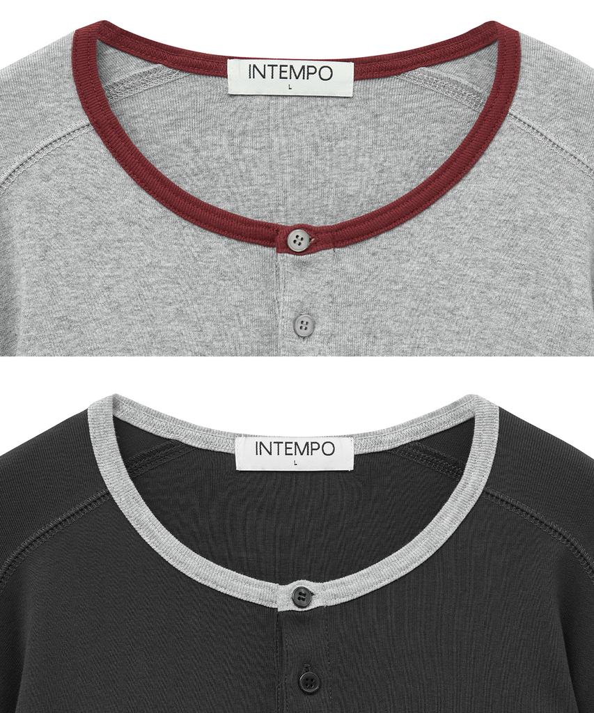 INTEMPOMOOD Coloring Henley Neck Long Sleeve: 2 Colors