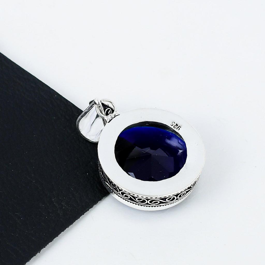 Blue Sapphire Gemstone Silver Pendant In 925 Sterling Silver- Handmade Design, Everyday Wear Jewelry, Unique Blue Sapphire Pendant Mother's Day Gifts