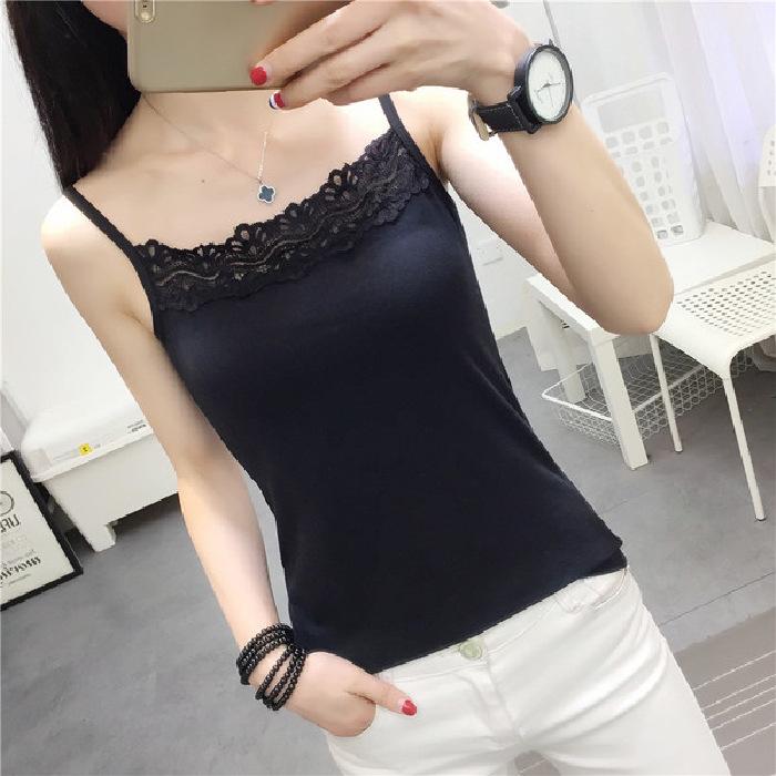 2025 Korean Style Women's Lace Camisole - Solid Color, Slimming, Sexy, Sleeveless Innerwear