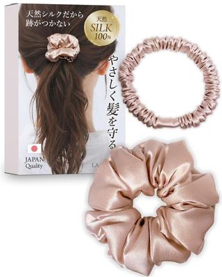 Silk Scrunchie Hair Expertly Stylish Hair Accessories for Adults 100% Ties, Non-Staining, Supervised, 2-Piece Set, (Cherry Blossom)