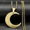 Collana Ciondolo Luna Crescente Islamica Musulmana per Donne Uomini Acciaio Inossidabile Colore Oro Catena Corano Arabo Gioiello Amuleto Regalo