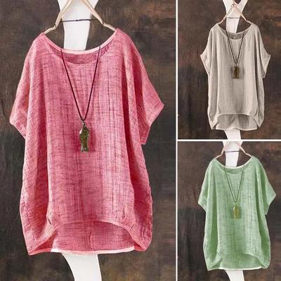 Sommer Frauen Solide Lose Bluse Plain O-Neck Tops Damen Casual Shirt Blusas Asymmetrische Kurze Batwing Ärmel Feminina
