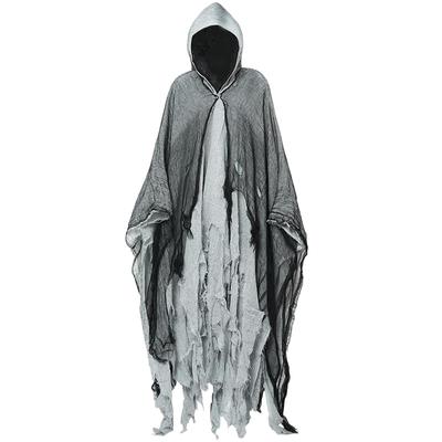 Halloween-Geisterkostüm, gruseliger Geisterumhang mit Kapuze für Cosplay-Requisiten (Dunkelgrau)