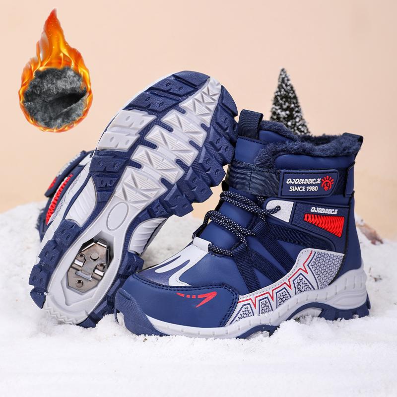 30-40 Children's Winter Large Size Fashionable Outdoor Velcro High Top Plush Warm Cotton Boots Snow Boots