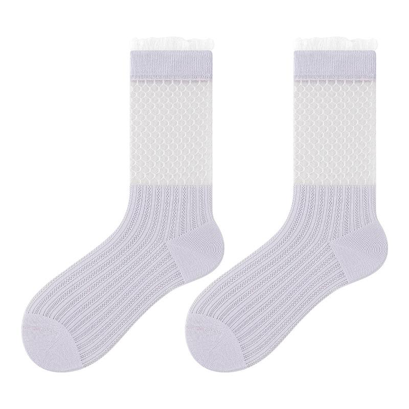 Women's Summer Thin Lace Hollow Mesh Breathable College Wind Tube Cotton Socks