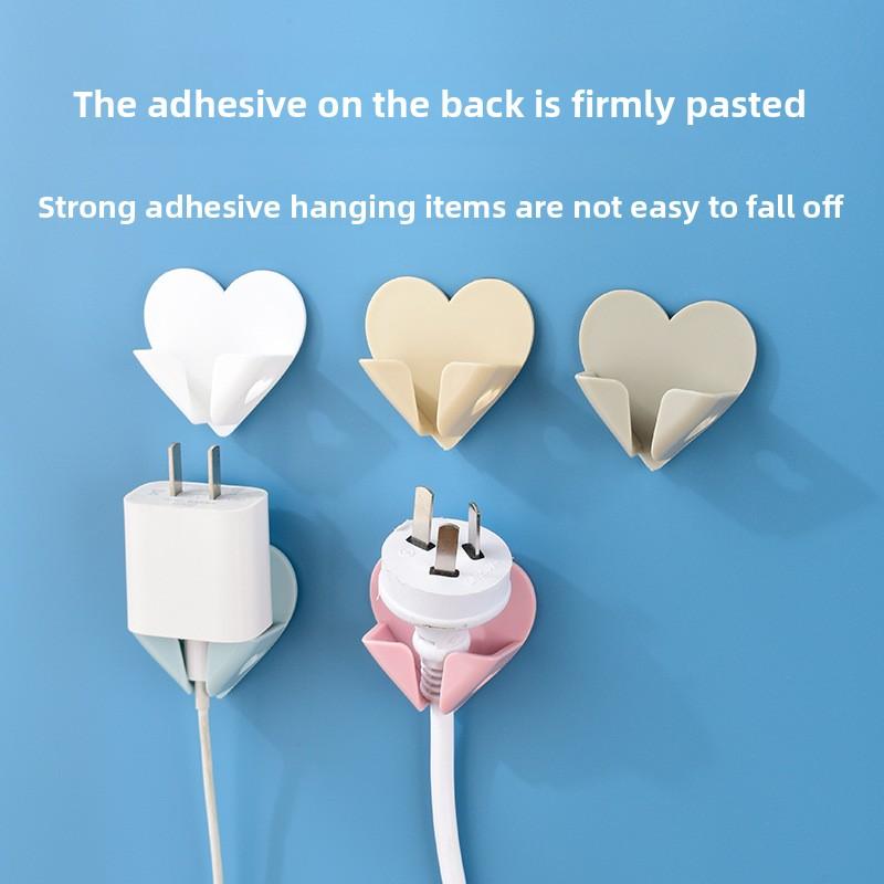 Heart Power Cord Plug Bracket Wall Mounted Cartoon Adhesive Hook Socket Storage Rack Holder Home organizer