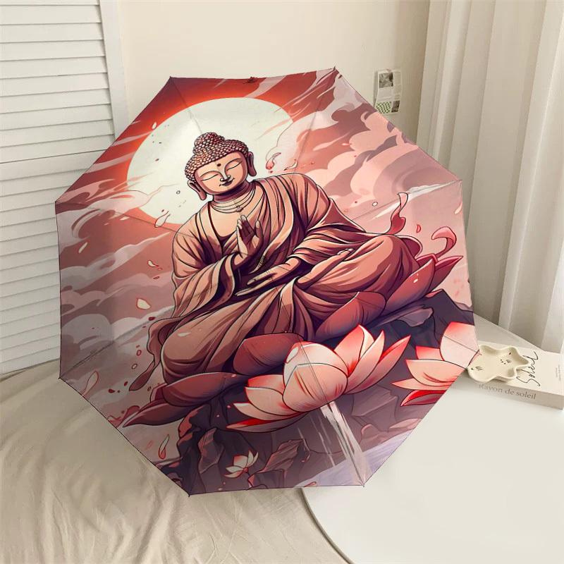 

1pc Buddha Lotus Automatic Open/Close Umbrella Compact Folding Umbrella with 8-Rib Shaft for Women/Men, Elegant Birthday1255S