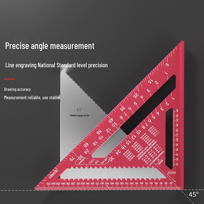 High-Precision Multi-Functional Aluminum Woodworking Square Angle Ruler Aluminum Alloy Woodworking Triangle Ruler 7 inch