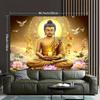 Buddha Tapestry, Meditating Buddha with Candle and Lotus Flowers, Spiritual Art Wall Hanging for Home Meditation Room Decor