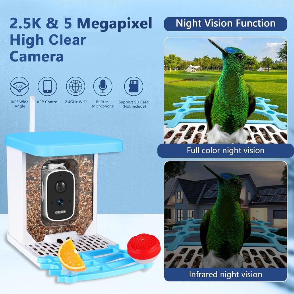 Krmítko pro ptáky s 5MP fotoaparátem Solární krmítko pro kolibřík pro ptáky Smart Identify Bird Species